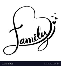 the word family with hearts on white background