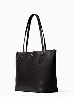 you know this tote holds your everyday stuff like a wallet, keys, phone, sunglasses. it also holds: two red lipsticks, $6 in change, 11 crumpled receipts, an avocado… | Kate Spade Harlow Tote, Black Kate Spade Outlet, Medium Tote, Lipsticks, Full Time, Kate Spade Top Handle Bag, Avocado, Kate Spade, Top Handle Bag, Tote Bag