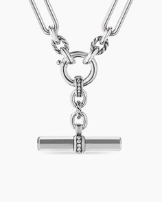 Lexington E/W Chain Necklace in Sterling Silver with Pavé Diamonds | David Yurman Manhattan Architecture, David Yurman Necklace, Fringed Belt, Chain Strap Bag, Floral Shoes, Metal Necklaces, Customer Care, High Jewelry, David Yurman