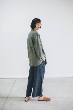 Linen shirt/ Drop shoulder shirt/ Oversized linen shirt/ | Etsy Long Sleeve Linen Shirt Outfit, Oversized Linen Shirt For Work, Effortless Linen Shirt For Fall, Green Linen Shirt For Workwear, Effortless Linen Fall Shirt, Cheap Green Linen Shirt, Green Linen Collared Blouse, Olive Green Linen Shirt, Oversized Relaxed Linen Shirt