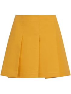 sunflower yellow cotton pleated skirt thigh-length straight hem Chic Skirt-style Cotton Shorts, Chic Skirted Cotton Shorts, Summer Cotton Pleated Mini Skirt, Cotton Pleated Tennis Skirt, Chic Yellow Shorts For Workwear, Summer Cotton Pleated Skirt For Work, Cotton Pleated Skort, Workwear Mini Skort With Pleated Hem, Summer Knee-length Bottoms With Accordion Pleats