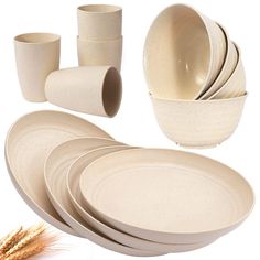 PRICES MAY VARY. 🍛Wheat Straw Dinnerware Set: You will receive wheat straw dinnerware sets(12pcs), including 4 piece 9.6 inch plates, 4 piece 6.5 inch bowls, and 4 piece 1.96 x 4.1inch (12 fluid ounce) cups. Perfect for parties, camping, and everyday meals and drinks at home, school, and outdoors. 🥗High Quality: The plates and bowls sets are made of high quality material, 100% BPA-free. It is recyclable, reusable and a sustainable alternative to foam, disposable or pure plastic products. 🥃Lig Plastic Dinnerware Sets, Plastic Dinnerware, Plates And Bowls Set, Plastic Products, Everyday Meals, Wheat Straw, Cups Set, Dish Racks, Plastic Plates