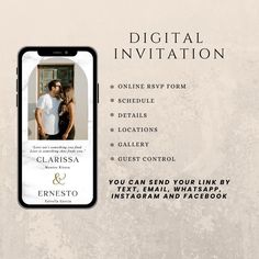 an image of a couple kissing on their cell phone with the text, digital invitation