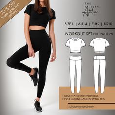 a woman in black and white workout clothes