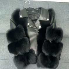 Genuine Fox Fur Size M Jacket Never Worn Size Medium Chinese Sizing Make Offers Chic Black Fur Coat With Faux Fur Trim, Black Fur Coat With Faux Fur Trim For Winter, Chic Winter Party Outerwear, Chic Party Winter Outerwear, Black Fitted Fur Coat For Cold Weather, Fitted Black Fur Coat For Cold Weather, Chic Party Outerwear For Winter, Chic Winter Biker Jacket For Cold Weather, Luxury Spring Outerwear With Faux Fur Lining