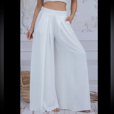 A Brand New Boutique Item. Multiple Colors & Sizes Available. White Full-length Wide Leg Pants For Day Out, White Wide Leg Pants For Day Out, White Full Length Wide Leg Pants For Day Out, White Stretch Wide Leg Pants With Pockets, Chic White Wide Leg Pants With Pockets, Chic White Wide Leg Pants, White Wide Leg Pants With Pockets For Day Out, White Solid Color Pants For Spring, Elegant White Solid Color Pants