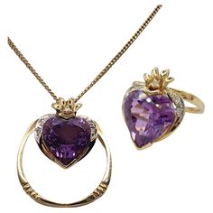 Introducing our exquisite Natural Heart-cut Amethyst Diamond Two-Tone Ring & Pendant in 14K Gold, a versatile and captivating piece that combines the charm of a ring with the versatility of a pendant. At the heart of this elegant creation lies a natural heart-cut amethyst, a true symbol of love and affection. The amethyst's captivating purple hue is beautifully complemented by the warmth of 14K yellow gold. This harmonious combination creates a timeless and sophisticated look. On top of the amethyst are seven round brilliant-cut diamonds, adding a touch of sparkle and elegance to the piece. Their radiant beauty enhances the overall allure of this unique jewelry. What sets this piece apart is its convertible design. You can wear it as a stunning ring, showcasing the amethyst and diamonds on Radiant Beauty, Love And Affection, Ring Pendant, Fantasy Jewelry, Purple Hues, Pendant Rings, Love Symbols, Round Brilliant Cut Diamond, Look On