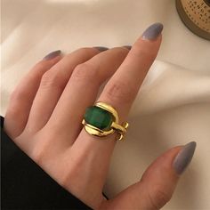 Marie Green Stone Gold Plated Ring – poppymaes.com Chic Rings, Silver Party, Gold Color Ring, Green Stone Rings, Party Rings, Gem Ring, Jewelry Model, Stone Gold, Green Gemstones