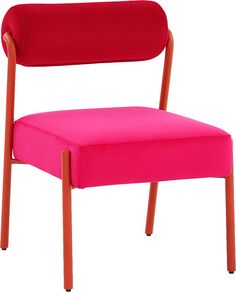 a bright pink chair with an orange frame