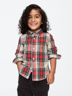 Soft cotton poplin shirt.  Point collar, button front.  Long sleeves.  Patch pocket with embroidered Brannan Bear at chest.  Allover plaid print.  Made with 100% organically grown cotton, which is grown without the use of synthetic pesticides and fertilizers.  Straight, easy fit.  Hits at the hip.  Sizes range from baby to toddler. Cotton Poplin Shirt, Baby Gap, Pesticides, Poplin Shirt, Plaid Print, Red Plaid, Cotton Poplin, Patch Pocket, Baby Toddler