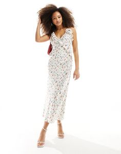 Dresses by Bardot Do get caught wearing it twice V-neck Tie straps Corsage detail Ruffle details Regular fit Ruffle Maxi Dress, Ruffled Maxi Dress, Summer Essentials, Neck Tie, White Dress, Latest Trends, Asos, Summer Outfits, Cherry