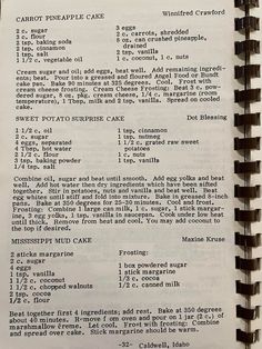 an old recipe book with instructions on how to make carrots and other foods in it