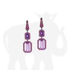 JE0252-AM-AL-PS 'Rain-Forest' Amethyst, Lavender Amethyst and Pink Sapphire Earrings in 18K Yellow Gold Stone Size: 10 x 15 mm, 9 x 7 mm Cushion Earrings, Pink Sapphire Earrings, Lavender Amethyst, Diamond Girl, Emerald Cut Rings, Amethyst Jewelry, Gold Stone, Women Diamond, Purple Rain