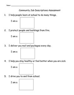 a worksheet with the words community job descriptions and examples for students to use