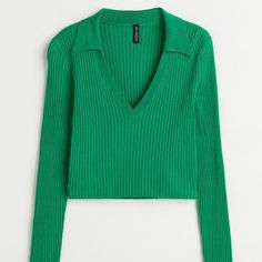 H&M Ribbed Knit Top, Nwt Smoke Free, Pet Free Home Kelley Green Size M Cropped, Fitted Top In Rib-Knit Viscose Blend Collar V Shaped Neck Line Long Sleeve Fitted V-neck Sweater With Seamless Collar, H&m Knit V-neck Top, H&m Fitted Knit Sweater, H&m Textured Knit Tops For Fall, Fall Knitted Tops From H&m, Green Knitted V-neck Top, H&m Knitted Long Sleeve Tops, H&m Long Sleeve Knitted Tops, H&m Knitted Tops For Spring