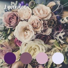 a bouquet of flowers with the words lavender on it