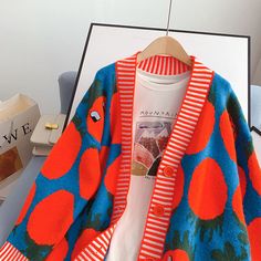 Style: commuting Size: one size Color: pink, orange Sweaters Vintage, Lazy Style, Yarn Sizes, Knit Sweater Cardigan, Gorgeous Design, Sweater Coats, Striped Knit, Jumpers And Cardigans, Vintage Japanese