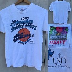 vintage 1997 Summer Sports Camps Girls Basketball University of San Diego tshirt | eBay 90s Sports T-shirt For Summer, Summer Throwback Tops With Graphic Print, 90s Style White T-shirt For College, 90s Style White T-shirt, 90s Style Summer Tops For College, Retro Sports T-shirt For Summer, Summer Sports Event Logo Print T-shirt, 90s Style Screen Print T-shirt For Sports Events, 90s Summer Sports T-shirt