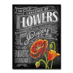 a chalkboard sign with flowers and the words, language of flowers is happy fantastic entrance