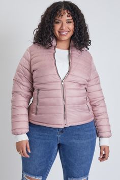 Junior Plus Fitted Puffer Jacket With Taffeta Sleeves Jp1672 Snowflake Sweater, Ymi Jeans, Winter Fit, Mauve Color, Olive Color, Layering Pieces, Fashion Tops, Puffer Jacket, Winter Women