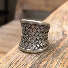 Woven Hilltribe silver wide band ring  Fits sizes 8 to 11 , this is an open back ring and it's adjustable  Approximately 23mm height Thai Karen Hill Tribe Silver contains 97-99% pure silver - higher than sterling silver's 92.5%. Higher silver content results in natural, lustrous texture and color. High-content silver is softer and easier to shape into beautiful, ornate styles. Using methods that have been passed down for generations, each piece has been individually handcrafted by skilled crafts Adjustable Sterling Silver Wide Band Ring, Bohemian Sterling Silver Wide Band Ring, Handmade Silver Adjustable Wide Band Ring, Handmade Adjustable Silver Wide Band Ring, Adjustable Thick Band Sterling Silver Ring, Adjustable Silver Wide Band Ring, Handmade Silver Wide Band Open Ring, Bohemian Style Silver Wide Band Open Ring, Handmade Silver Wide Band Ring With Open Design