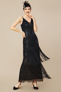 V Neck Sequin Dress, Gatsby Dresses, Great Gatsby Dresses, Flapper Dresses, 1920s Dresses, Feather Headpiece, Retro Style Dress, Gatsby Dress, Dress With Shawl