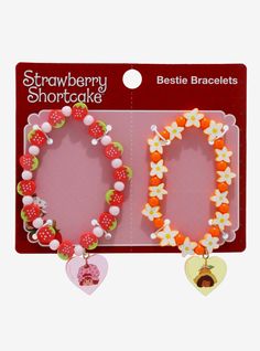 Strawberry Shortcake Orange Blossom Best Friend Beaded Bracelet Set | Hot Topic Matching Items For Best Friends, Strawberry Shortcake Hot Topic, Strawberry Shortcake Keychain, Strawberry Shortcake Jewelry, Strawberry Shortcake Bracelet, Strawberry Shortcake Items, Vday Gifts For Her, Strawberry Shortcake And Orange Blossom, Cute Core Aesthetic