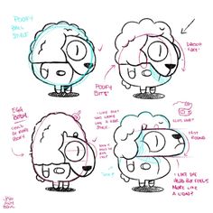 how to draw cartoon sheeps with different expressions and facial expressions for each animal's face