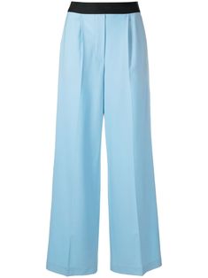 baby blue virgin wool blend logo waistband tailored cut straight leg rear button-fastening jetted pocket Tailored Trousers, Bottoms Pants, Baby Blue, Wool Blend, Womens Bottoms, Fashion Branding, Straight Leg, Trousers, Wool