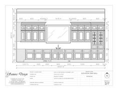 the elevation drawing for a kitchen with cabinets and cupboards