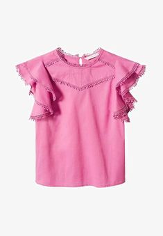 Neck Ruffle, Pink Blouse, Embroidered Shirt, Summer Tops, No Frills, Ruffles, Shirt Blouses, Cotton Fabric