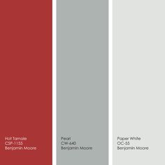 some red and grey paint colors with white trim on the bottom, one is gray