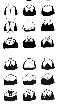 the different types of clothing are shown in black and white, including an image of men's shirts with collars