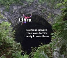 a person falling into a cave with the caption saying, pisces being so private their own family barely knows them