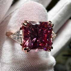 Certified Custom 4CT Princess Cut Fancy Pink Moissanite & Trillion Accents 925 Silver 14K Rose Gold Plated Ring size 7 Plated Ring, Ring Size 7, Princess Cut, Rose Gold Plates, Ring Verlobung, Wedding Rings Engagement, Wedding Engagement, Favorite Jewelry, Halloween Shopping