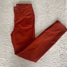 Never Worn Super Soft Skinny Pants. The Perfect Unique Color For Fall! Red High Waist Jeans For Work, High Waist Red Jeans For Work, Red Straight Jeans For Spring, Red Mid-rise Jeans For Workwear, Red Mid-rise Jeans For Work, Mid-rise Red Pants For Fall, Red Mid-rise Pants For Fall, Red Stretch Mid-rise Pants, Rust Color