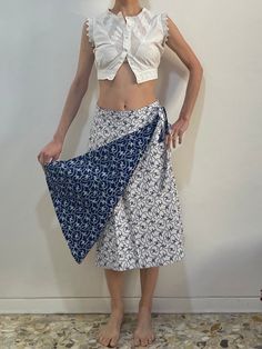 1980s  reversible cottage core to the max blue and white wrap skirt.  Decorative blue and white floral print on cotton fabric - the print is reversed on the other side of the skirt and can be worn with the blue side or the white side out! The doubled fabric is fairly thick and holds its shape.  Ties around the waist.  No labels. 100% cotton. Please wash cool, drip dry.  Very good vintage condition with no fabric or sewing flaws.  Measurements Waist 76cm/ 30inches Hips 120cm/ 47inches Waist to he White Wrap Skirt, Cotton Wrap Skirt, Style Cottage, Drip Dry, Cottage Core, Wrap Skirt, Favorite Outfit, Art Collection, Womens Skirt