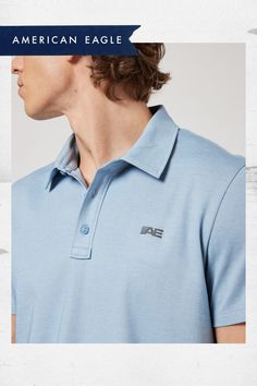 Made from a breathable cotton/recycled polyester jersey blend/Collared neck with button placket/Small AE 24/7 logo embroidery on chest/Straight hem/This shirt is Real Good: Made with the planet in mind & a promise to continue to do better. Casual Collared Polo Shirt With Branding, Sporty Cotton Polo Shirt With Branding, Sporty Branded Cotton Polo Shirt, Casual Collared T-shirt With Branding, Casual Polo Shirt With Branding And Short Sleeves, Casual Short Sleeve Polo Shirt With Branding, Casual Crew Neck Polo Shirt For Work, Cotton Tops With Branding For Workwear, Casual Cotton Shirt With Branding