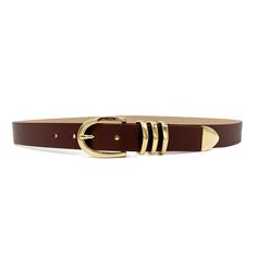 Elevate any outfit with the Darci Cognac Leather Belt. Crafted with exquisite cognac leather and a classic yet elegant gold buckle, loop, and tip, this belt adds a touch of sophistication to any look. Refined, luxurious, and stylish, Darci will become a wardrobe staple. Details: 1.25" Width  Gold plated buckle, loops, Gold Leather Belt For Office, Elegant Leather Belt With Gold Buckle, Timeless Gold Leather Belt, Trendy Gold Leather Belt Buckles, Elegant Gold Leather Belt Buckles, Timeless Gold Belt Buckles For Formal Wear, Chic Leather Belt For Formal Occasions, Elegant Leather Belts For Office, Luxury Gold Belt For Office