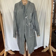 See Photos For Measurements; Msg With Questions Oversized Cotton Outerwear For Fall, Gray Cotton Hooded Jacket With Pockets, Oversized Washed Outerwear For Fall, Hooded Cotton Fall Outerwear, Gray Cotton Hooded Jacket With Long Sleeves, Hooded Cotton Outerwear For Fall, Oversized Gray Hooded Jacket With Long Sleeves, Gray Oversized Hooded Jacket With Long Sleeves, Casual Washed Long Sleeve Outerwear