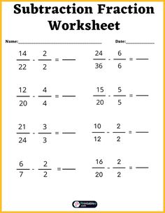 the subtraction fraction worksheet is shown with numbers and letters on it