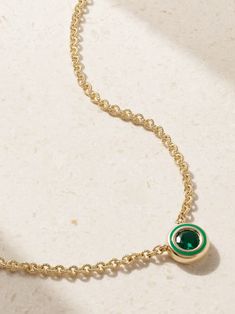 ALISON LOU Madison 14-karat gold, emerald and enamel necklace | NET-A-PORTER Green Pendant Necklace With Bezel Setting, Green Fine Jewelry Necklace With Polished Finish, Green Necklaces With Bezel Setting, May Birthstone Cable Chain Pendant Jewelry, Green Bezel Set Round Pendant Necklace, Green Necklace With Bezel Setting And Round Pendant, Green Round Pendant Necklace With Bezel Setting, Green Diamond Necklace With Bezel Setting, Pendant Necklace With Cable Chain For May Birthstone