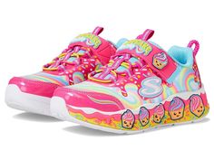 SKECHERS KIDS Cupcake Cutie 303627L (Little Kid/Big Kid) - Girl's Shoes : Pink/Multi : Give a comfortable choice to your kid for walking outdoors by wearing SKECHERS KIDS Cupcake Cutie 303627L shoes. They feature synthetic upper, polyester lining, and removable cushioned comfort insole. A round toe, elastic laces, and pull-tabs on heel and instep make the shoes perfect for those little feet. A flexible midsole provides supportive traction for kids. Cupcake scented theme, swirl print. Flexible tr Skechers Store, Walking Outdoors, Kid Cupcakes, Skechers Kids, Girl Cupcakes, Girls Shoes Kids, Shoes Pink, Kid Core, Kids Luggage