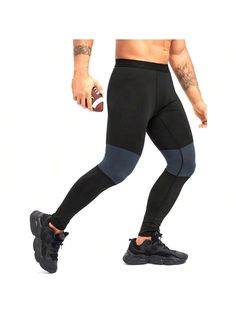 Mens Paneled Fitness Leggings Black Casual    Colorblock Skinny High Stretch  Men Clothing, size features are:Bust: ,Length: ,Sleeve Length: Fitness Leggings, Men Clothing, Black Casual, Workout Leggings, Mens Bottom, Black Leggings, All Fashion, Mens Pants, Color Blocking