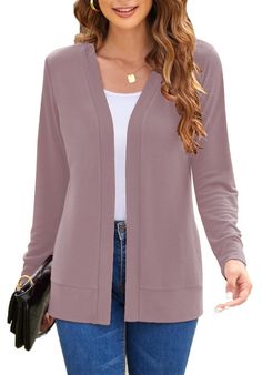 PRICES MAY VARY. Cardigan Sweater: It is made of 95% Rayon+5% Spandex material, drape nicely, not baggy. Pink cardigan for women has elasticity, super soft and comfortable, good quality Design: Thin cardigans for women lightweight, Open front cardigan for women, long sleeve knit cardigans, classic basic cardigan sweaters for women. Great for spring, summer, fall, especially perfect for transitional season Occasion: Cardigan for women lightweight very perfect for daily wear, business work, home c Cardigan For Dress, Trendy Cardigans, Pink Cardigan Sweater, Shrug For Dresses, Cardigan For Women, Basic Cardigan, Cardigan Sweaters, Lightweight Cardigan, Comfy Sweaters