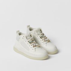 Memory Effect Insole Zara Sneakers With White Sole And Round Toe, Zara Sneakers With Round Toe, Zara White High-top Sneakers, Zara White Low-top Sneakers, Zara White Lace-up Sneakers, Zara White Sneakers With Round Toe, White Zara Sneakers For Spring, Big Kids Shoes, Mickey Shoes