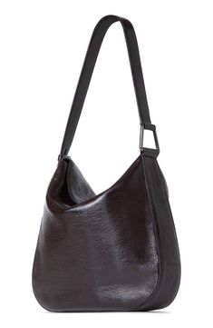 Creative Director Albert Kriemler creates the perfect everyday bag in this slightly slouchy hobo made from deerskin leather with signature trapezoid hardware. Magnetic flap closure Adjustable shoulder strap Interior zip pocket Leather Made in Romania Designer Handbags Chic Formal Hobo Bag With Gunmetal Hardware, Brown Textured Leather Bucket Bag For Evening, Brown Textured Leather Evening Bucket Bag, Evening Brown Hobo Bag With Detachable Strap, Brown Hobo Bag With Detachable Strap For Evening, Leather Hobo Bag With Top Handle And Gunmetal Hardware, Evening Hobo Bag With Detachable Strap In Brown, Modern Hobo Bag With Gunmetal Hardware For Travel, Brown Shoulder Bag With Double Handle And Gunmetal Hardware