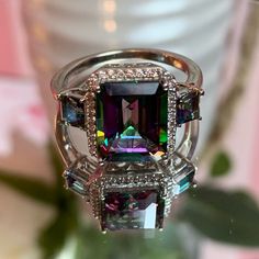 Northern Lights Mystic Topaz And White Zircon* Ring. Set In Platinum Over .925 Sterling Silver. Size 7. Tgw 6.75 Carats. Comes New In Box For Safekeeping And Gift Giving. Nwt *Zircon Is A Natural Gemstone Mined From The Earth And Not To Be Confused With The Man-Made “Cz” Or Cubic Zirconia Luxury Vs Clarity Gemstones As Gift, Black And Topaz Ring, Opalescent Topaz Ring, Cryatal Rings, Crytal Rings, Iridescent Rings With Accent Stones For Formal Occasions, Iridescent Rings With Accent Stones For Formal Events, Formal Iridescent Rings With Accent Stones, Goddess Crystals