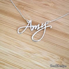 🌸  Order any name on your new Solid Sterling Silver Amy Style Name Necklace. Personalized and custom made JUST FOR YOU! 🌸 Choose your chain length and style above. Add the single name with one capital letter, in the Personalization box provided.  🌸  1.2 mm upgraded nameplate thickness and quality. 🌸  All solid sterling silver 925, both the pendant and chain. 🌸  I will make and ship your personalized  nameplate necklace within 4-7 working days --------------Shipping---------------- 🌿 I will Personalized Nameplate Necklace, Sydney Style, Nameplate Necklace, Signature Fonts, Necklace Personalized, Personalized Necklace, Name Plate, Name Necklace, Chain Length