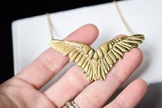 Beautiful wings necklace handcrafted from sterling silver with 14k vermeil. Gold Winged Sterling Silver Jewelry, Gold Wing-shaped Sterling Silver Necklace, Gold Winged Necklace For Gift, Gold Winged Necklace Perfect As A Gift, Wings Jewelry, Cable Jewelry, Beautiful Wings, Wings Necklace, Wing Jewelry